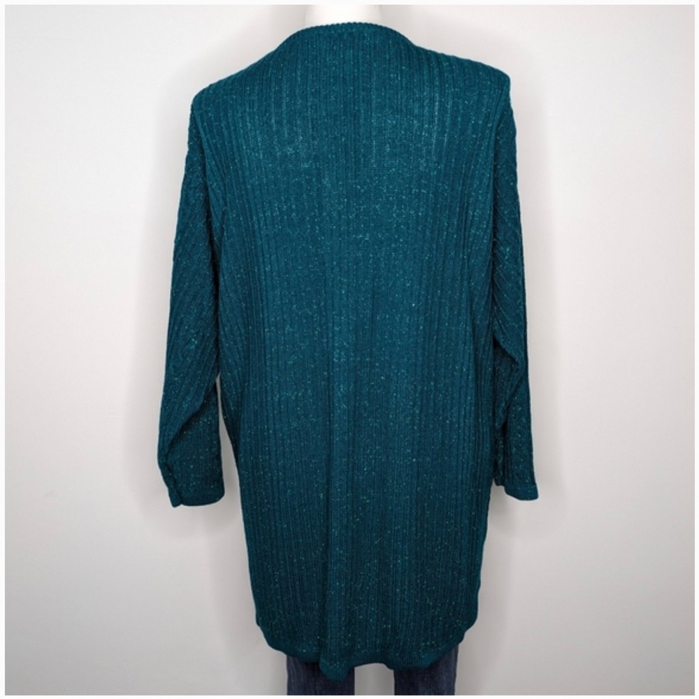 Diane Von Furstenberg DVF Teal Metallic Cable Knit Sweater Lurex Plus Size 1X 2X - Picture 4 of 8
